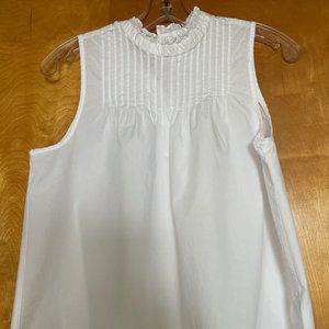 White Pintuck Cotton Poplin Sleeveless Top
